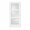 Codel Doors 34"x80"x1-3/8" Primed 3-Panel Equal Panel w/White Lami Glass Interior Shaker 7-1/4" LH Prehung Door 2168pri8433GLLH15714